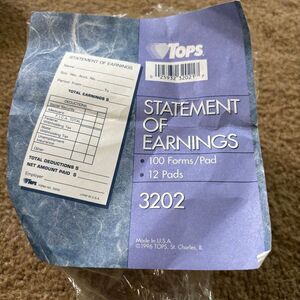 Tops 3202 Statement Of Earnings Forms 6 Pads